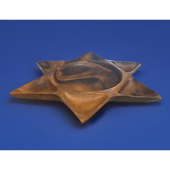Vintage Midcentury Monkey Pod Wood Carved Six Point Star Dish 11.5" Diameter - Picture 2 of 4